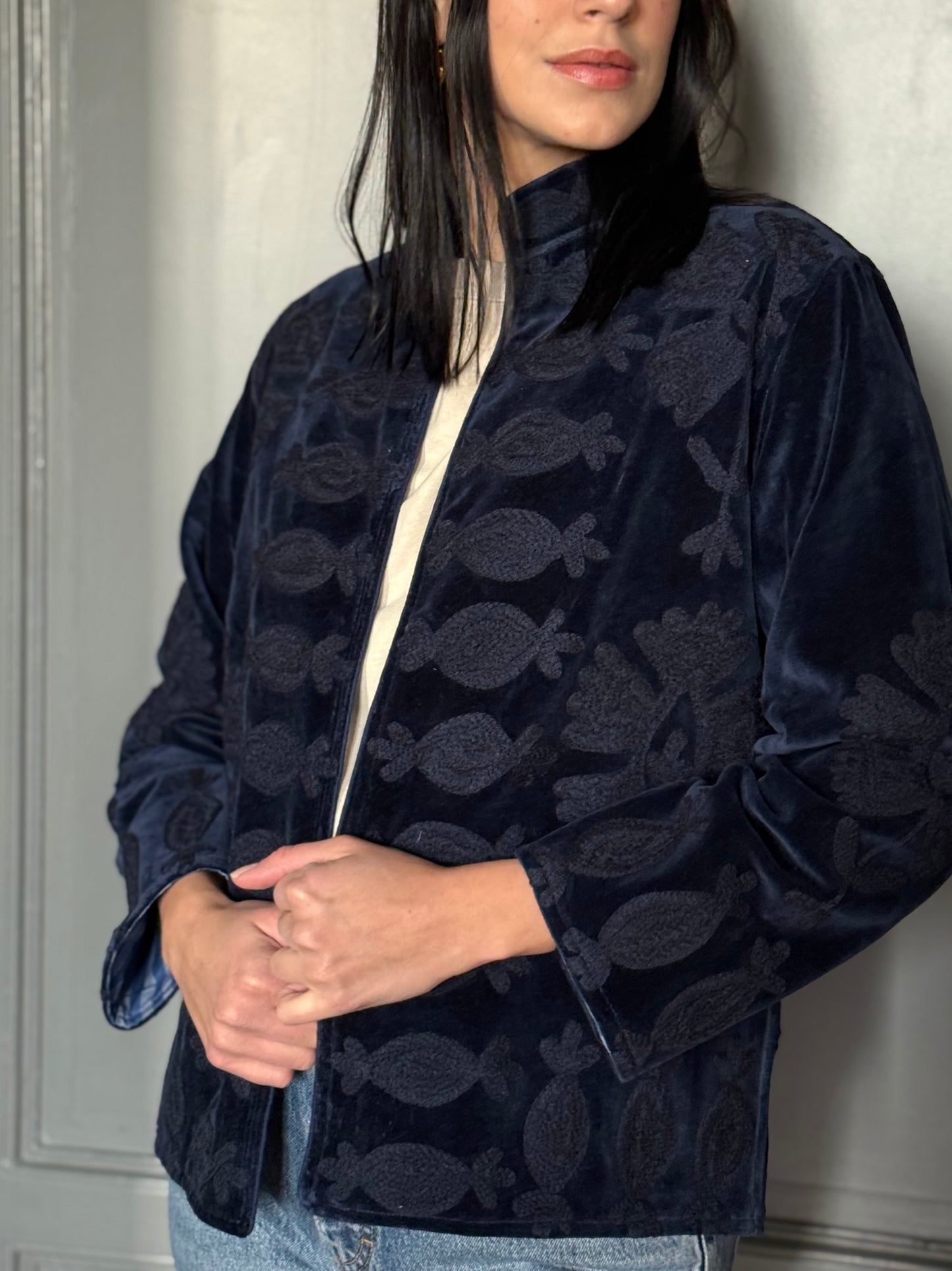 Flower Velvet Jacket - Blue