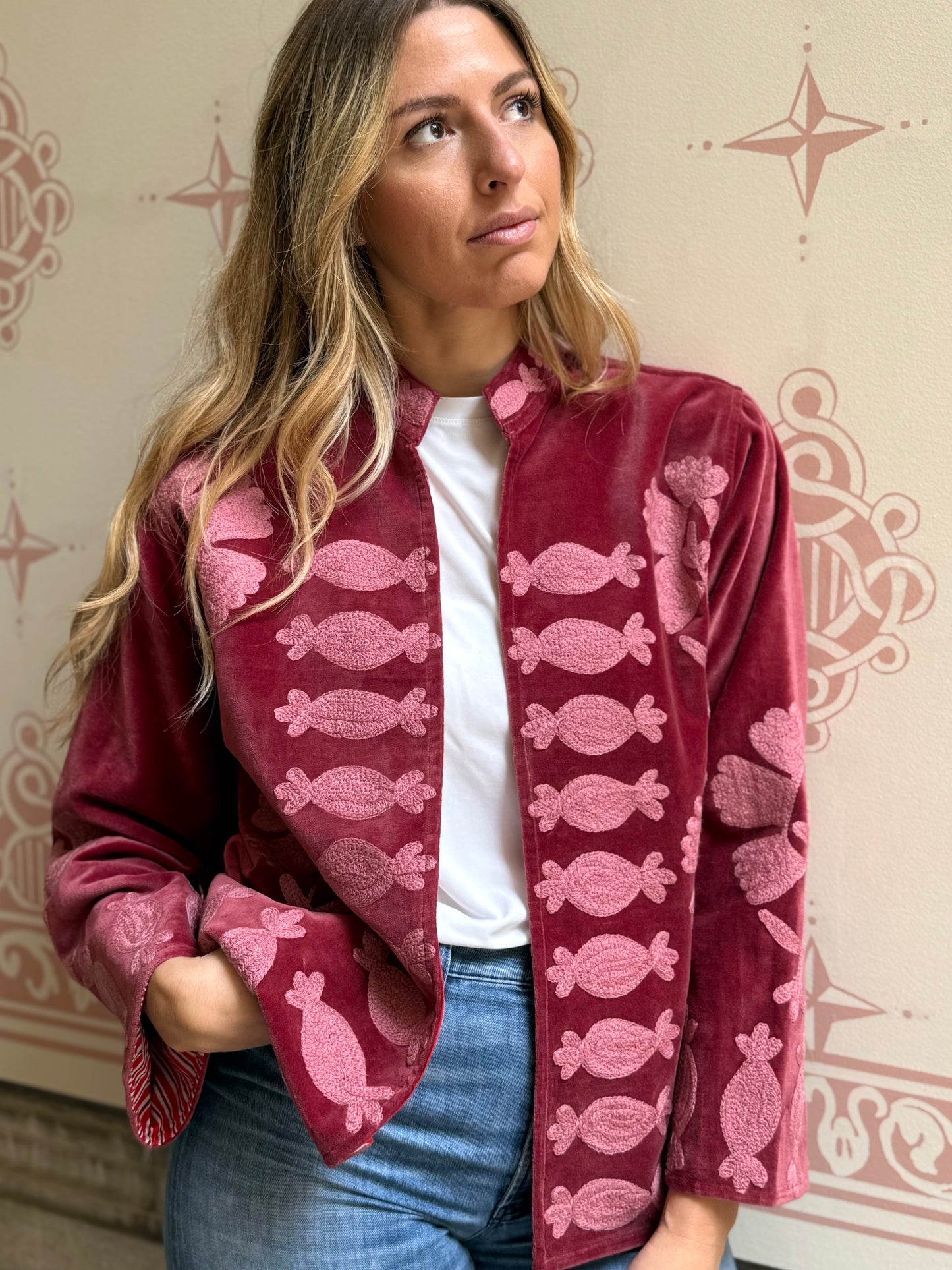 Flower Velvet Jacket - Pink Large