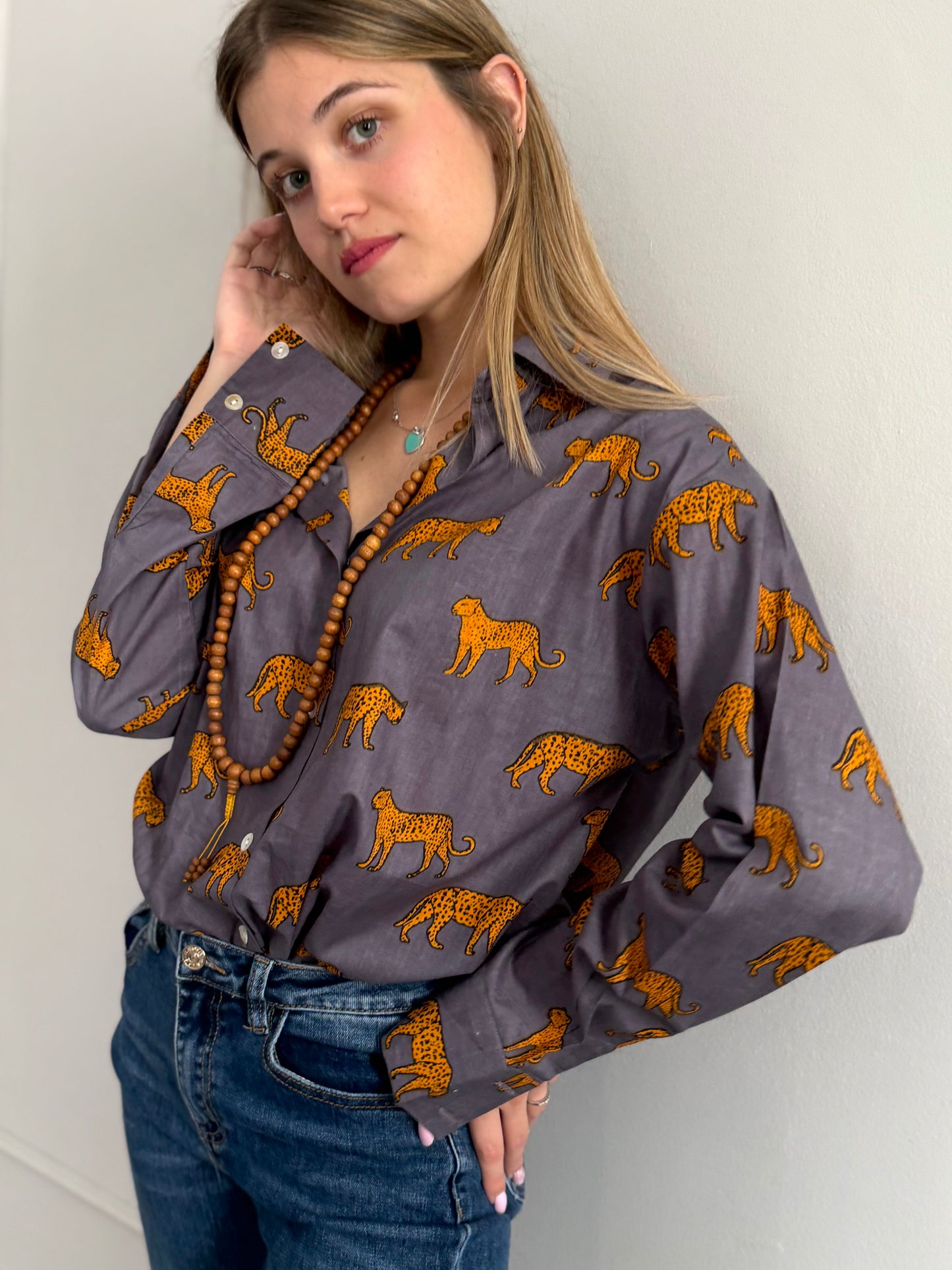 Cotton Shirt - Leopard Grey