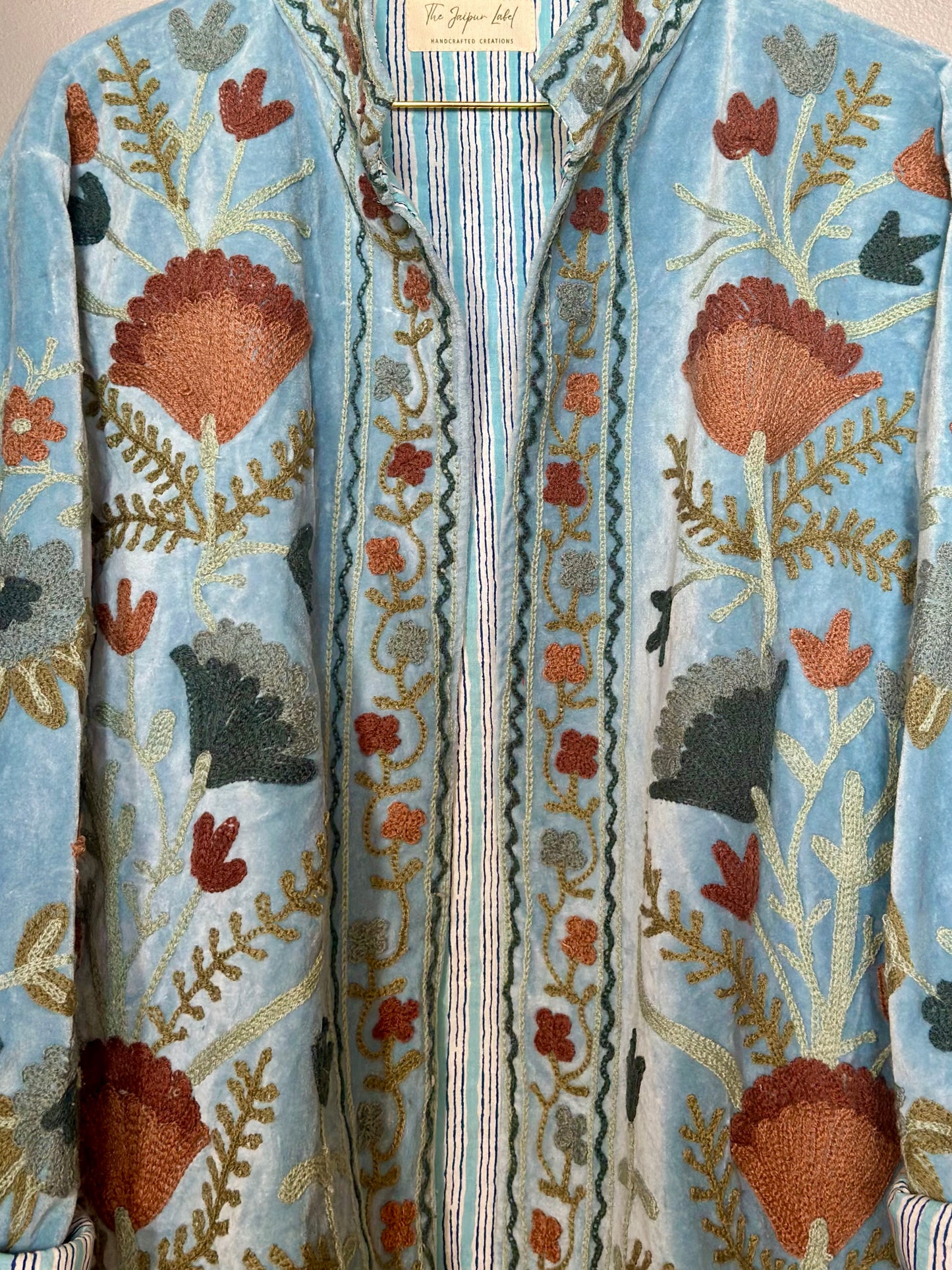 Suzani Giacca Kimono in velluto ricamata - Azzurro