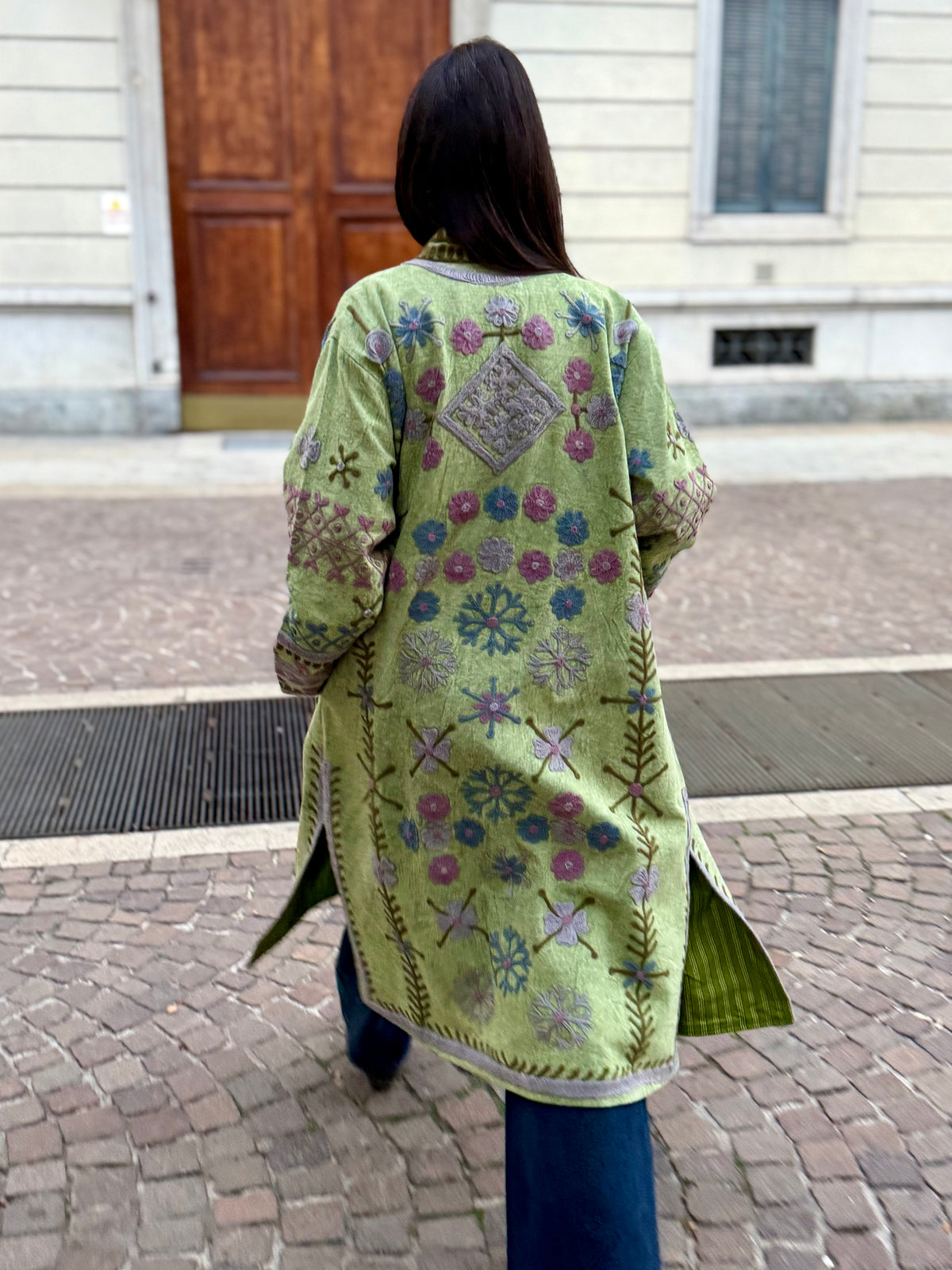 Embroidered Stone Washed Coat - One Size