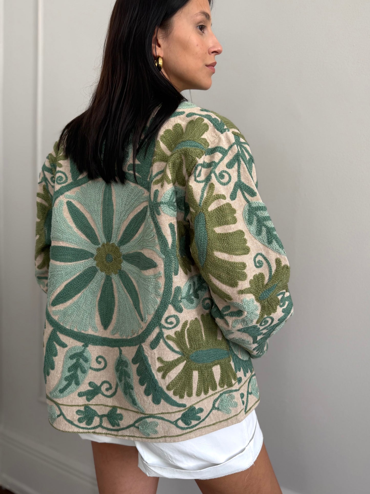 Cotton Linen Suzani Jacket Embroidered