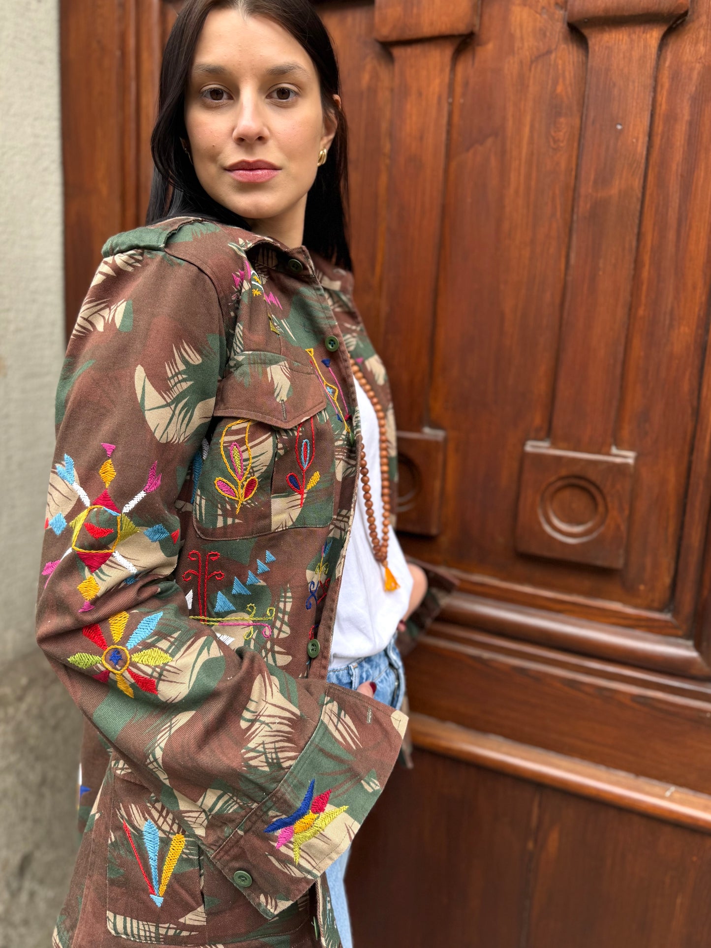 Vintage Army Jacket hand embroidered - Hindi