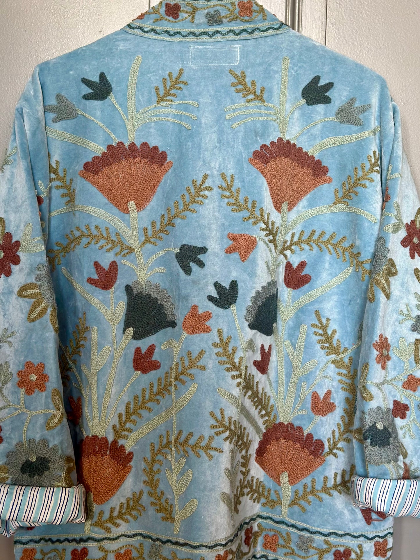 Suzani Giacca Kimono in velluto ricamata - Azzurro