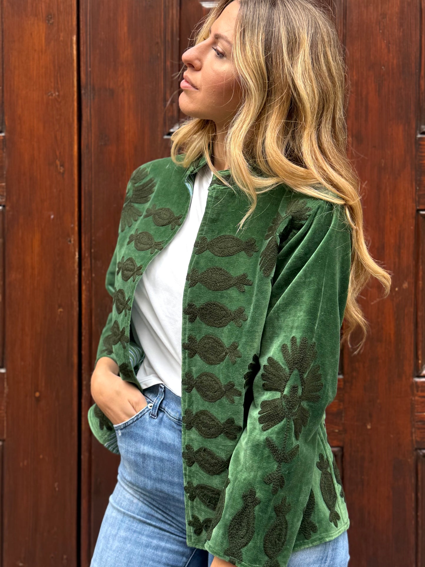 Flower Velvet Jacket - Green Medium
