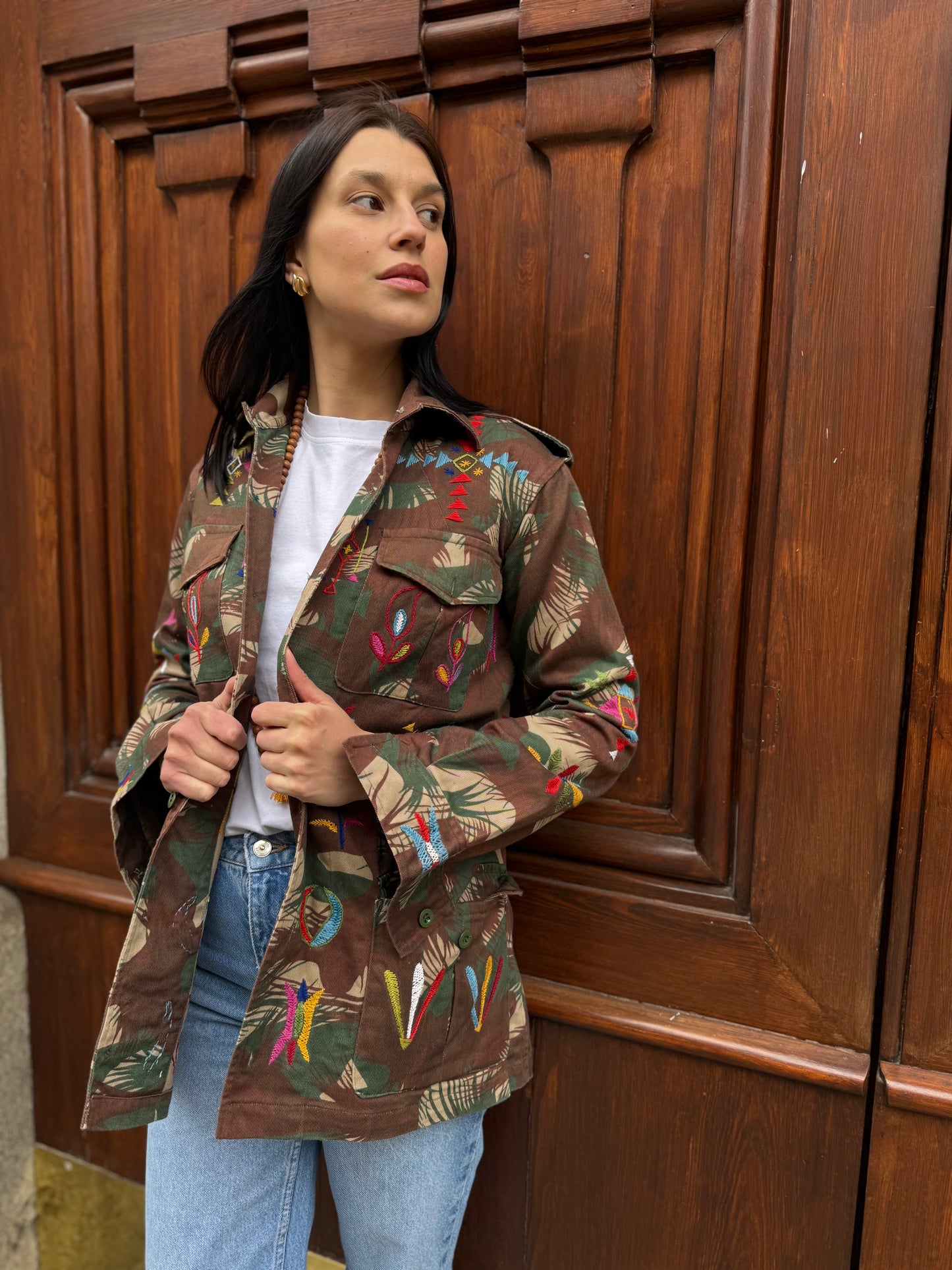 Vintage Army Jacket hand embroidered - Hindi