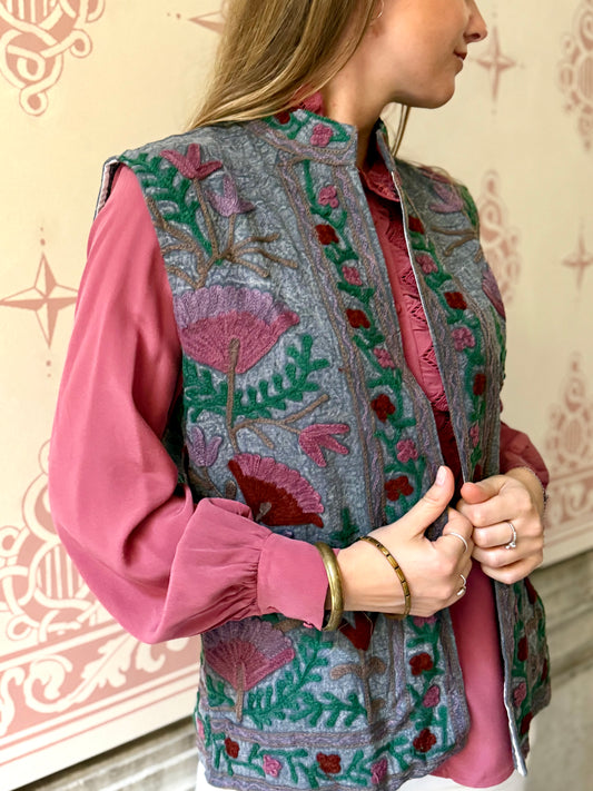 Gilet Suzani in cotone ricamato 