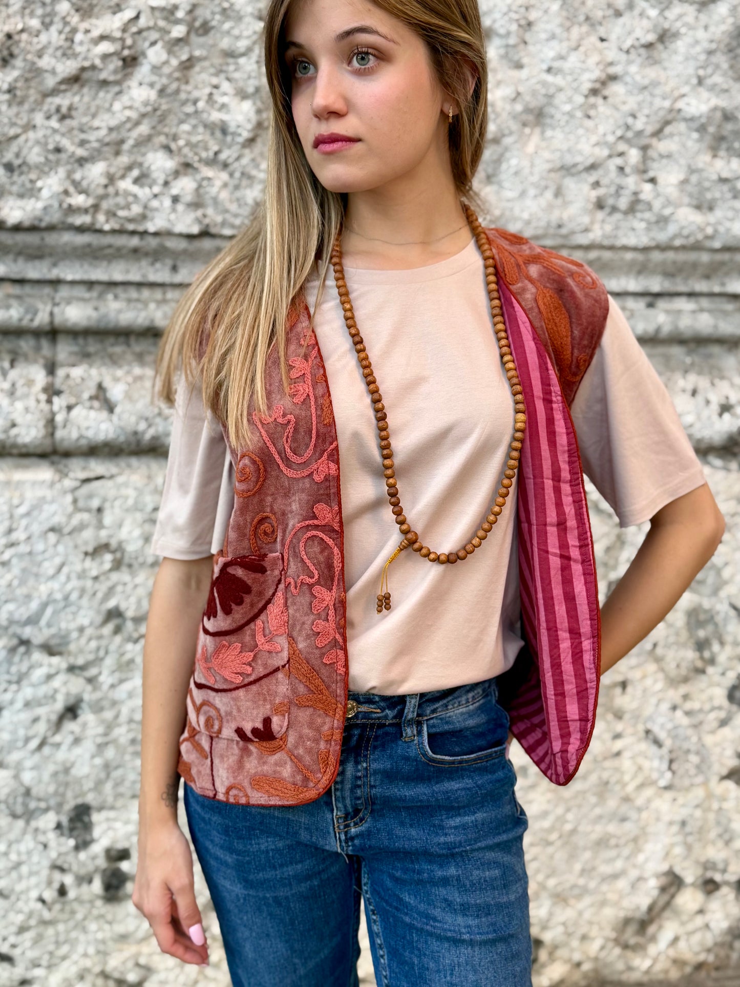 Velvet Boho Embroidered Vest Gilet
