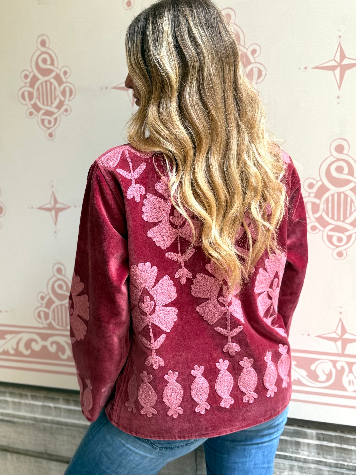 Flower Velvet Jacket - Pink Large