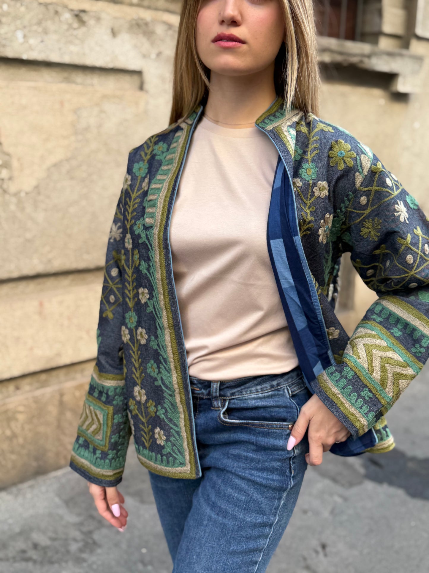 Denim Suzani Jacket Embroidered - limited edition