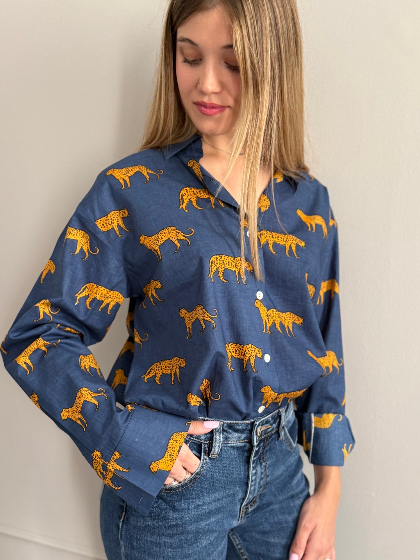Cotton Shirt - Leopard Denim