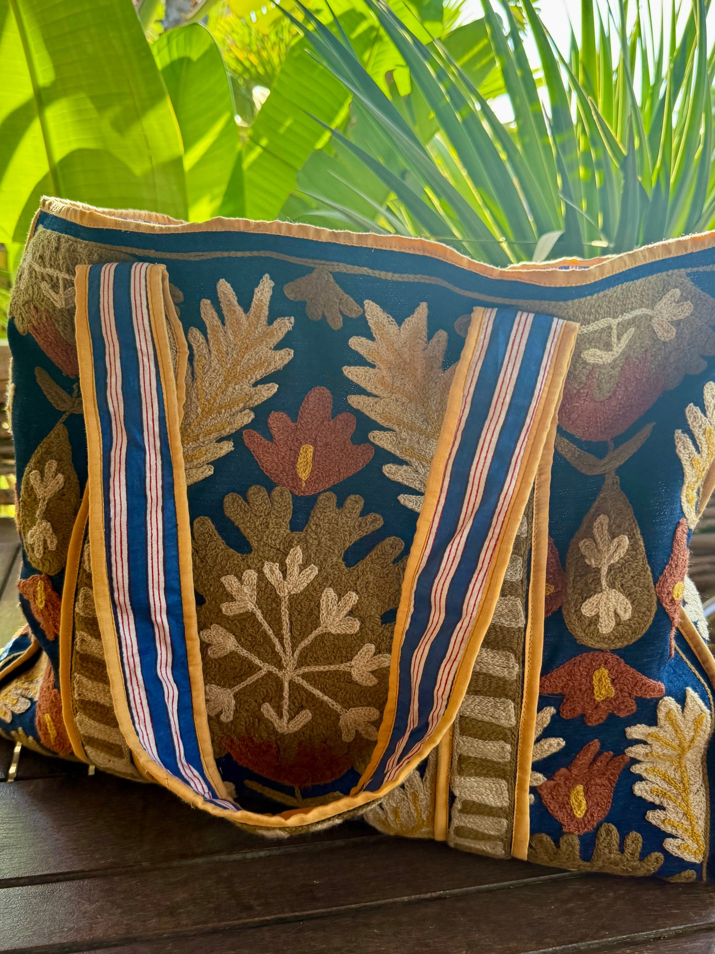 Denim Suzani Embroidered Tote Bag