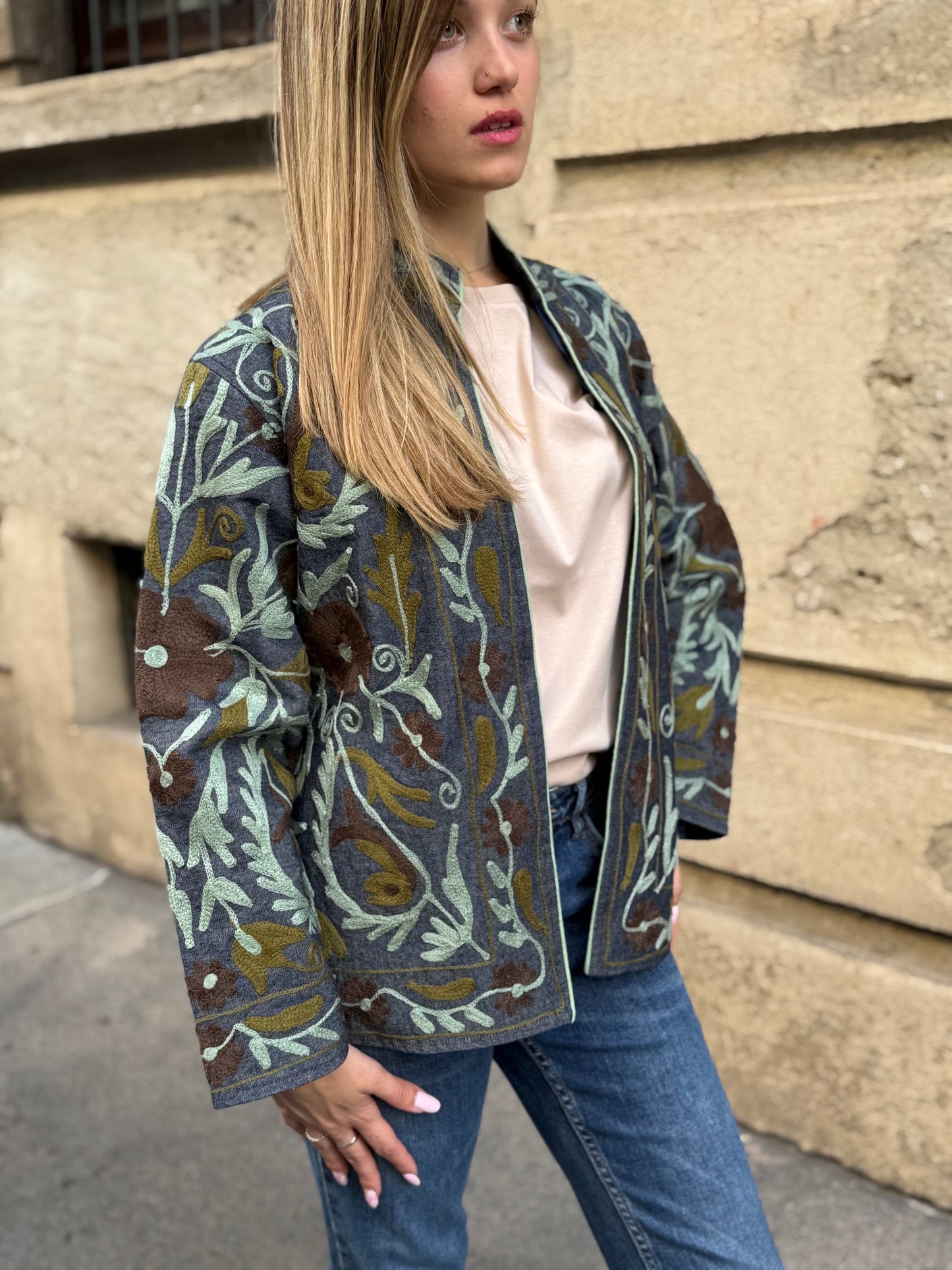Denim Suzani Jacket Embroidered - limited edition