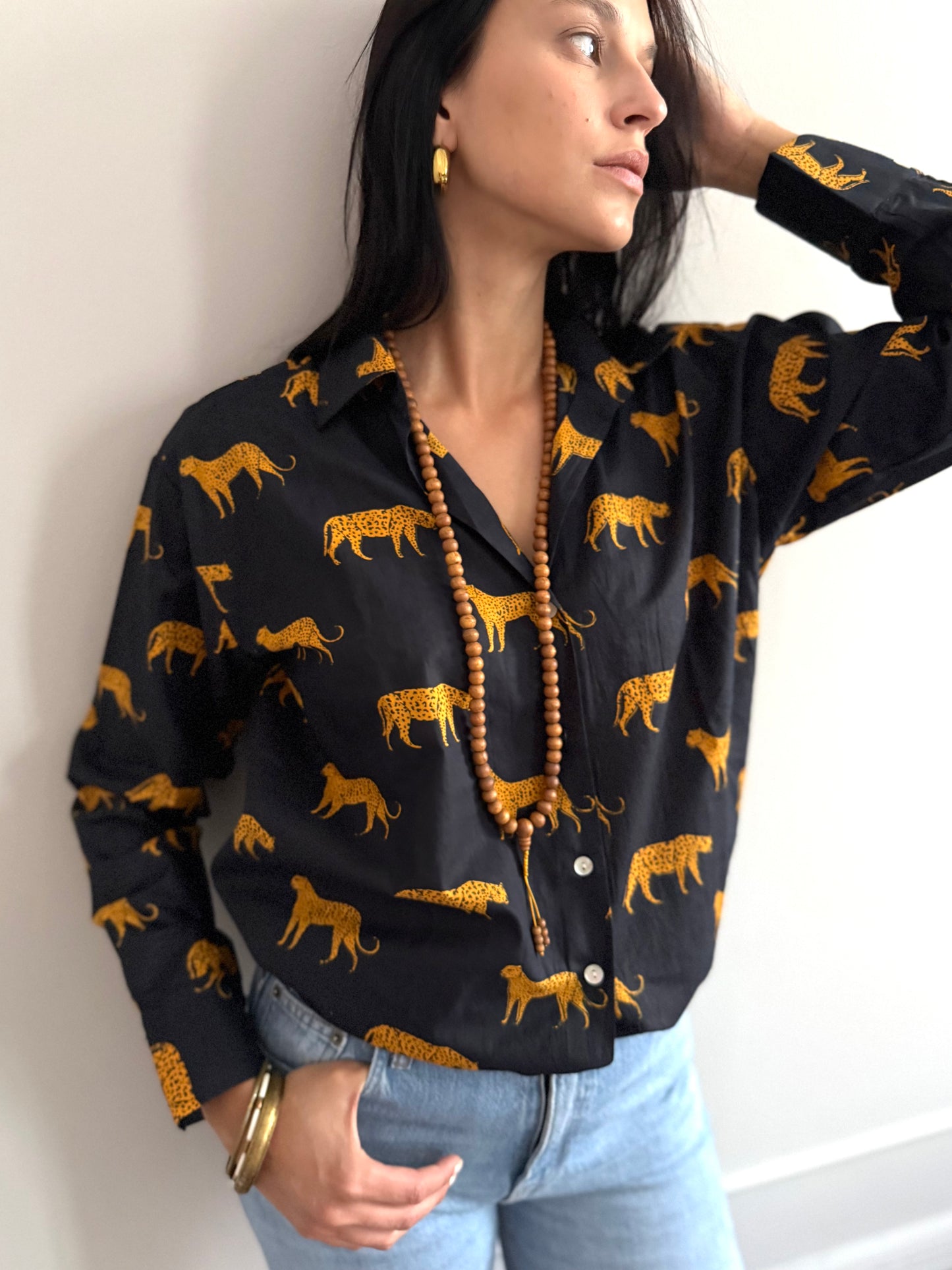 Cotton Shirt - Leopard Black