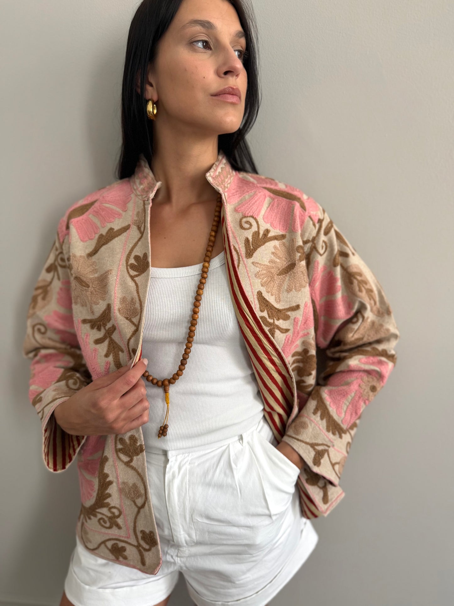 Cotton Linen Suzani Jacket Embroidered