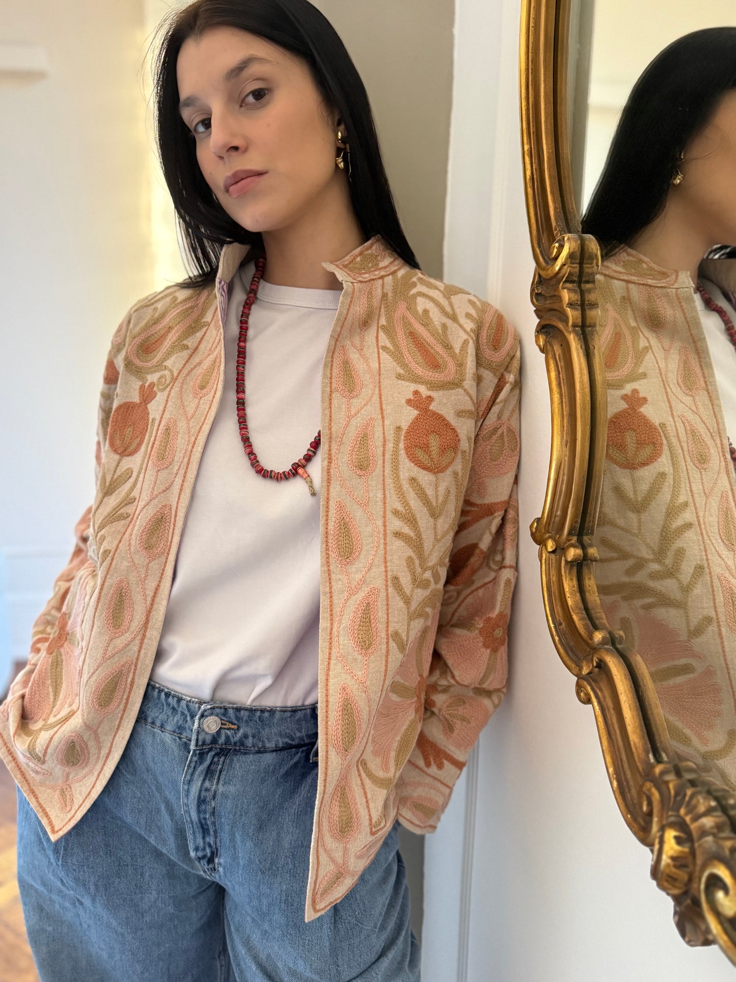 Cotton Linen Suzani Jacket Embroidered