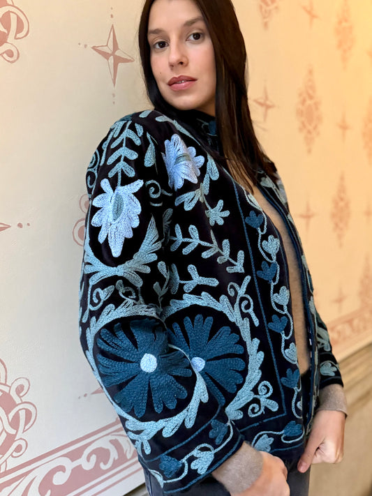 Velvet Suzani Embroidered Jacket - Black Small