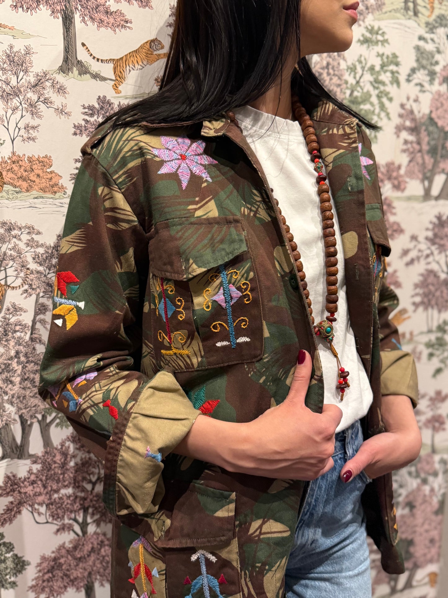 Vintage Army Jacket hand embroidered - Hindi
