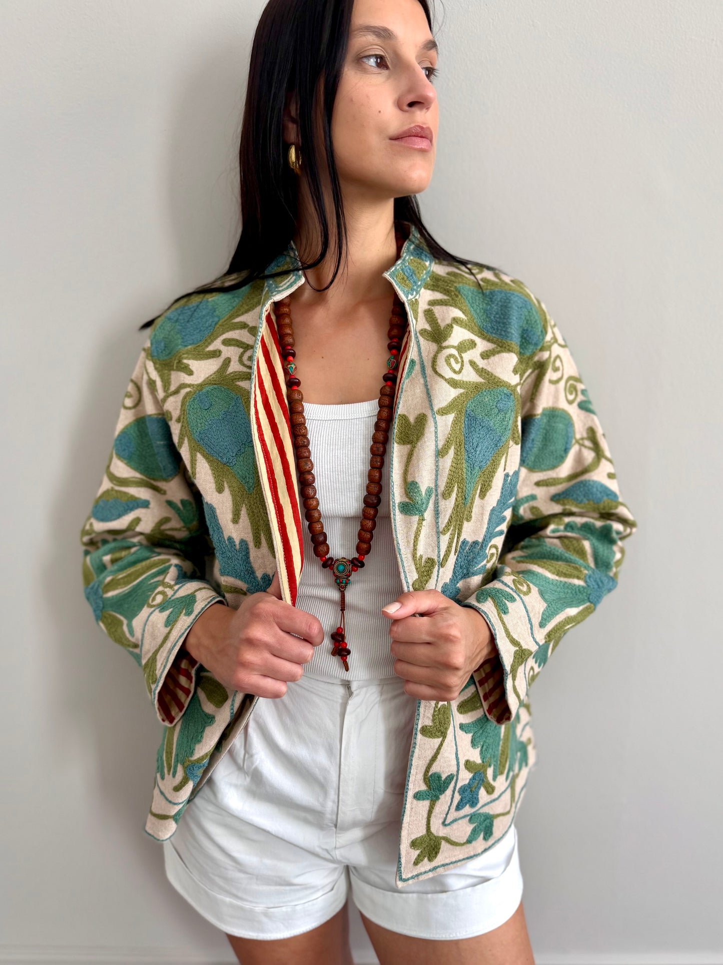 Cotton Linen Suzani Jacket Embroidered
