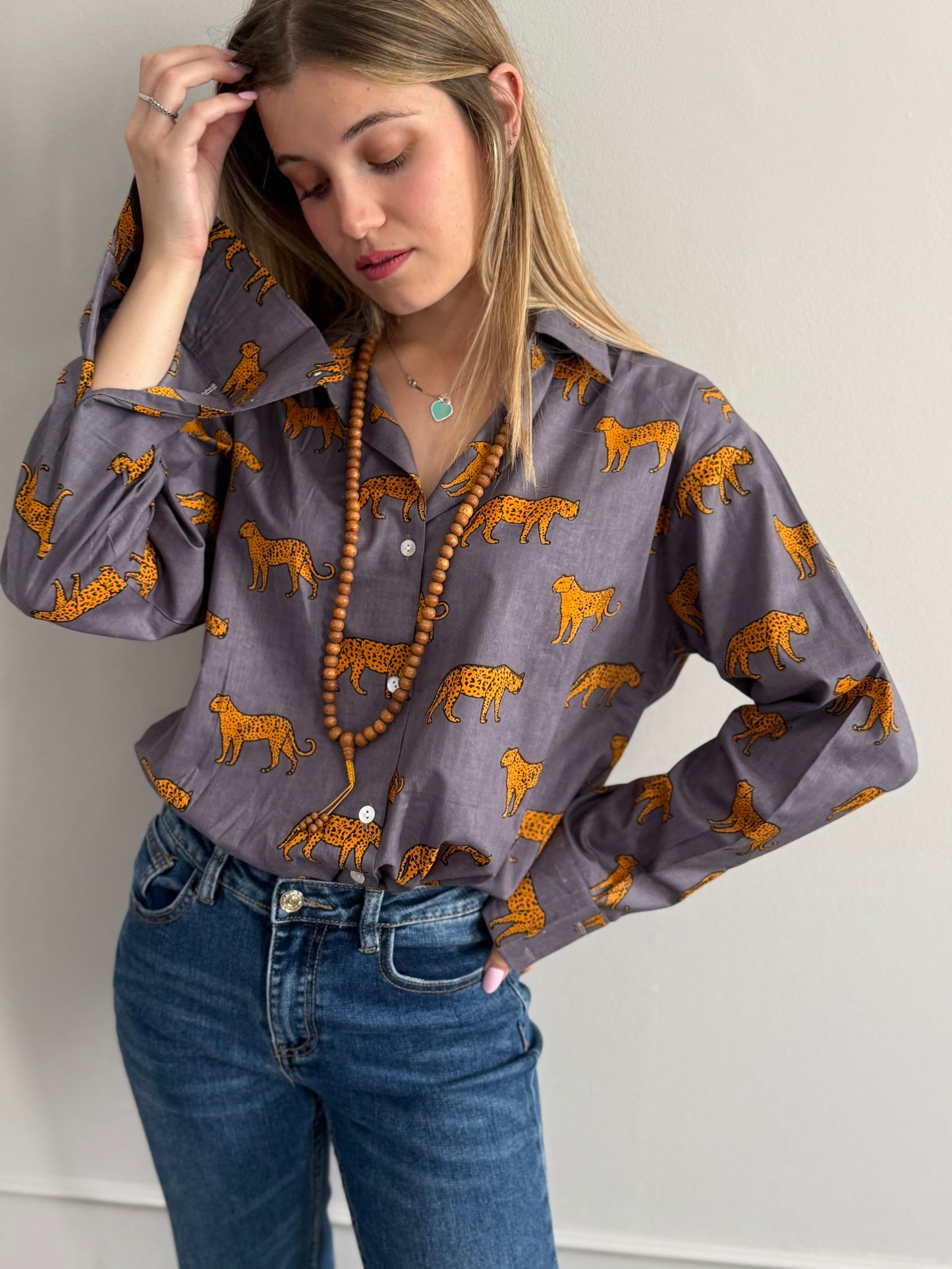 Cotton Shirt - Leopard Grey