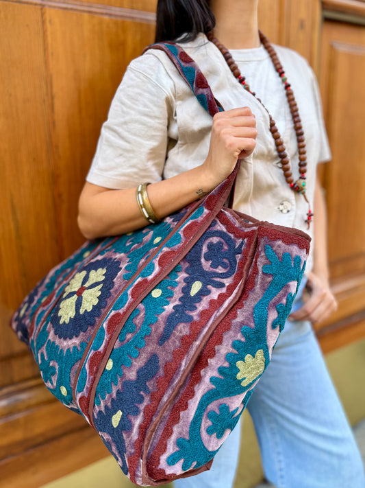 Velvet Suzani Embroidered Tote Bag