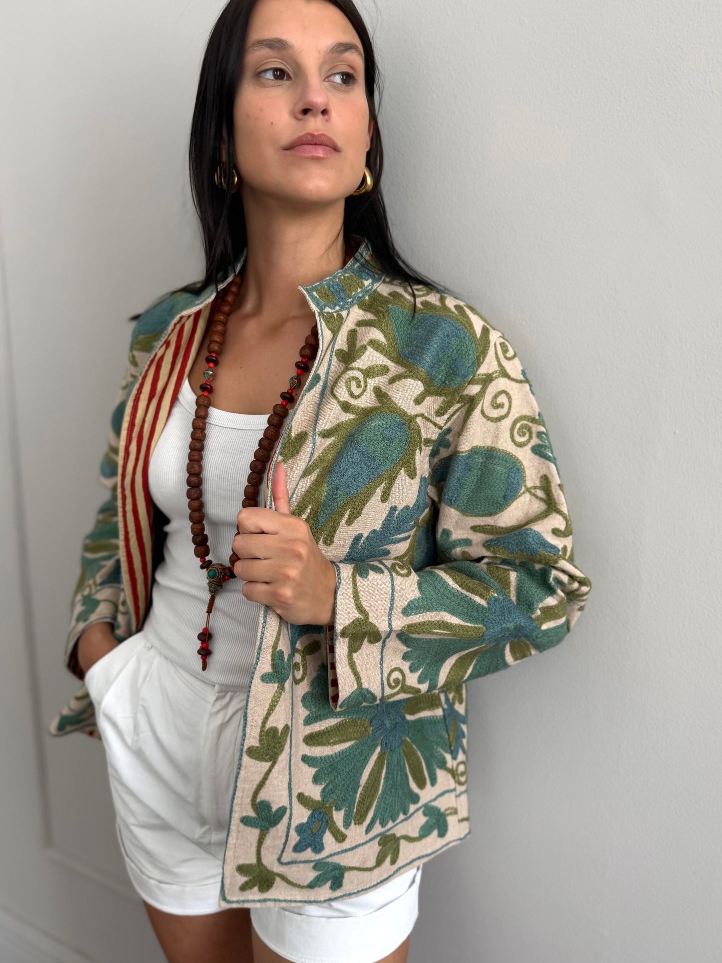 Cotton Linen Suzani Jacket Embroidered