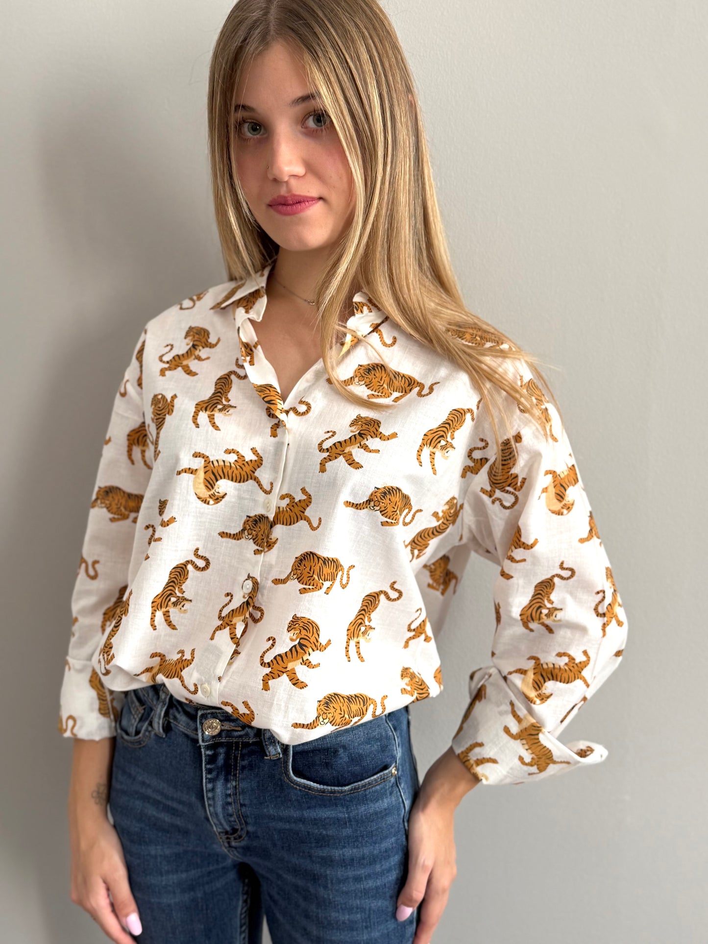 Cotton Shirt - Chinese Tiger White