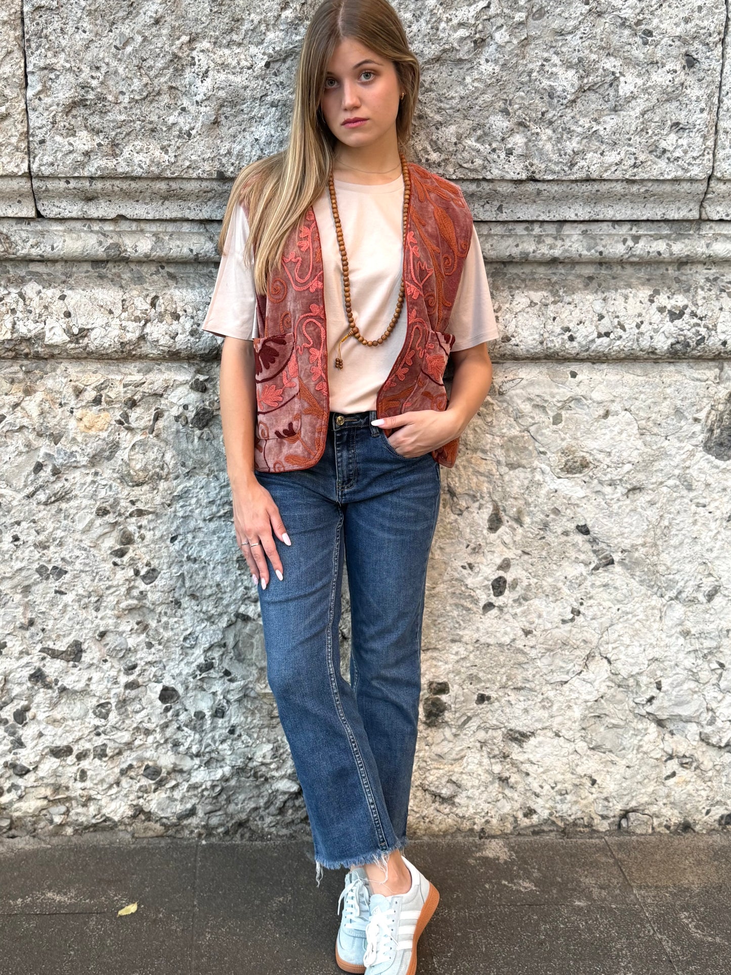 Velvet Boho Embroidered Vest Gilet