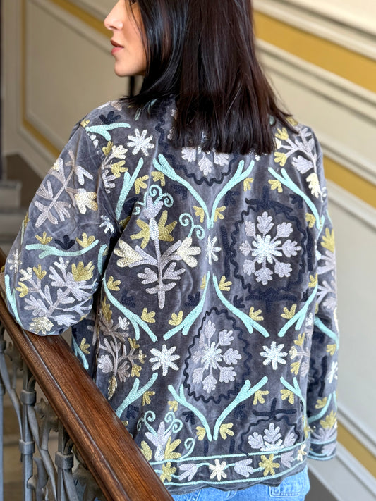Zari Velvet Jacket - Grey