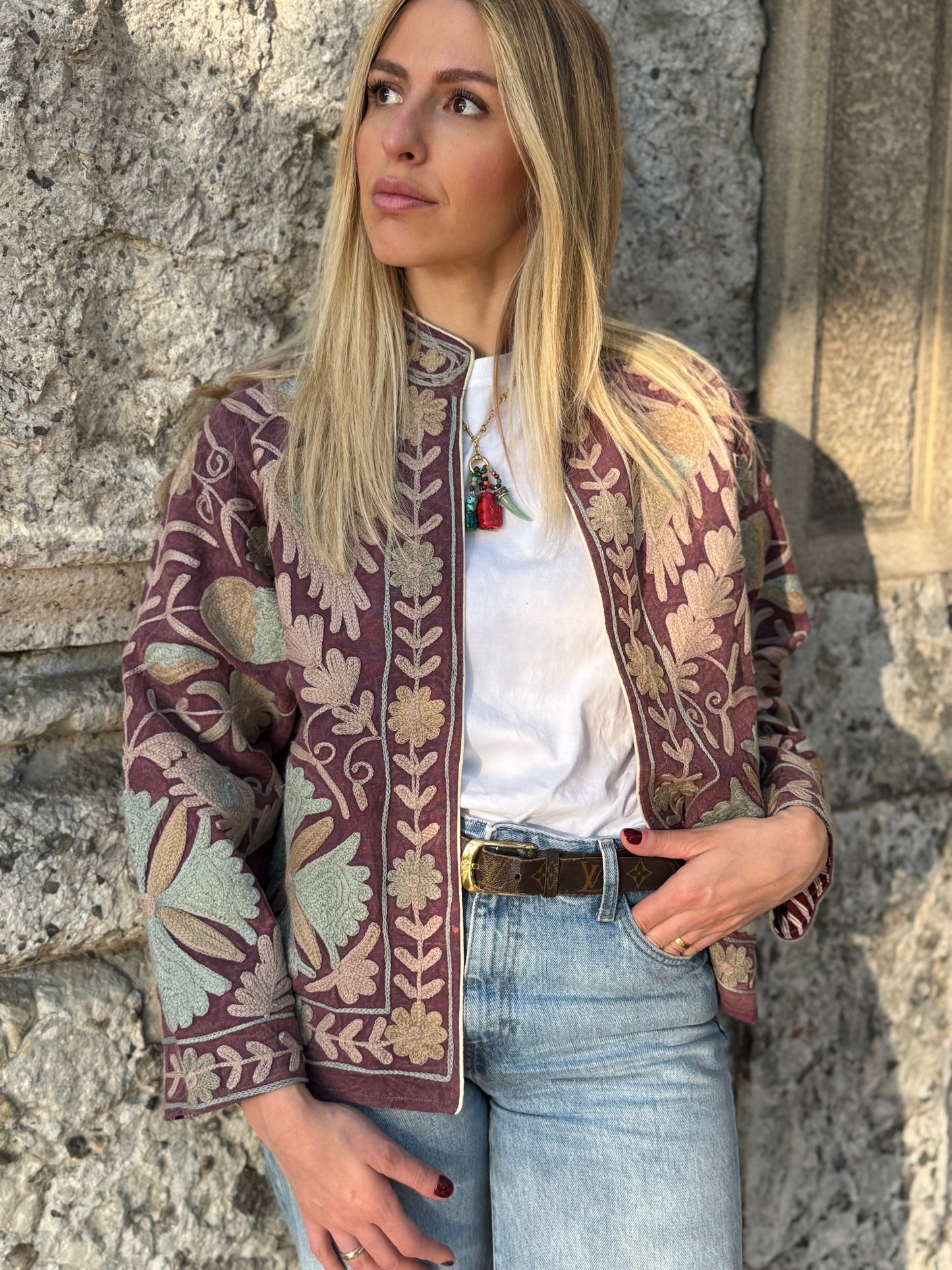 Cotton Stone Washed Suzani Jacket Embroidered