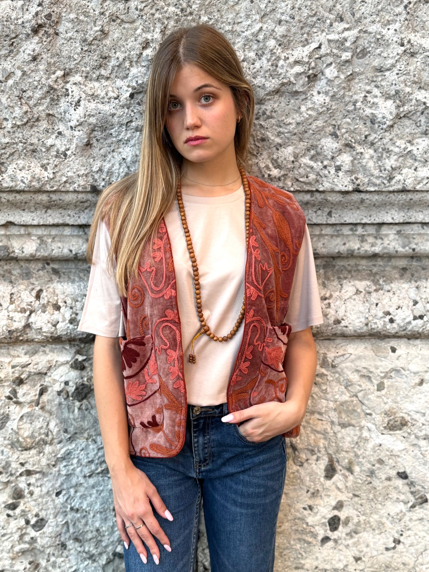 Velvet Boho Embroidered Vest Gilet