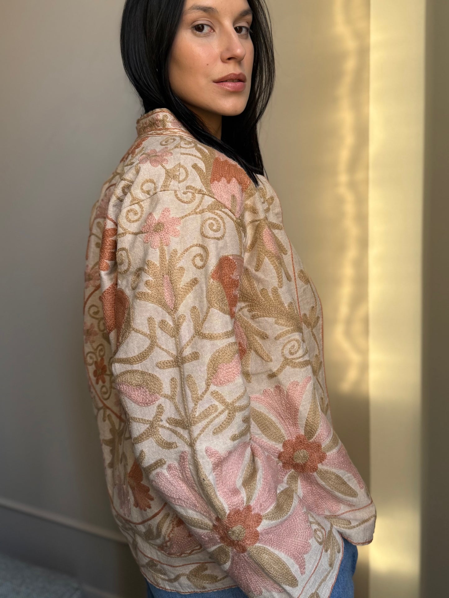 Cotton Linen Suzani Jacket Embroidered