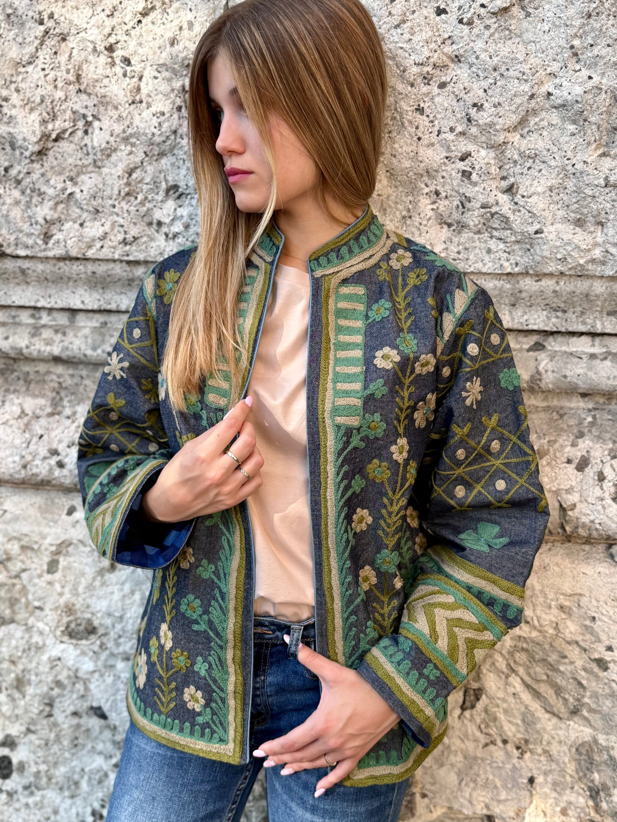 Denim Suzani Jacket Embroidered - limited edition
