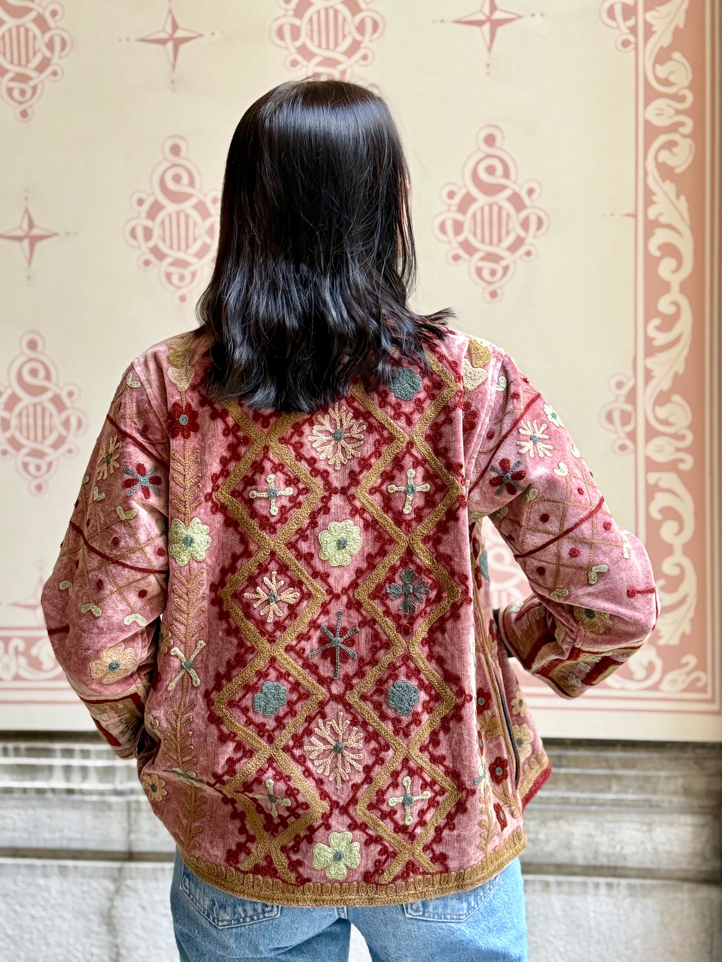 Flower Velvet Jacket Stone - Medium