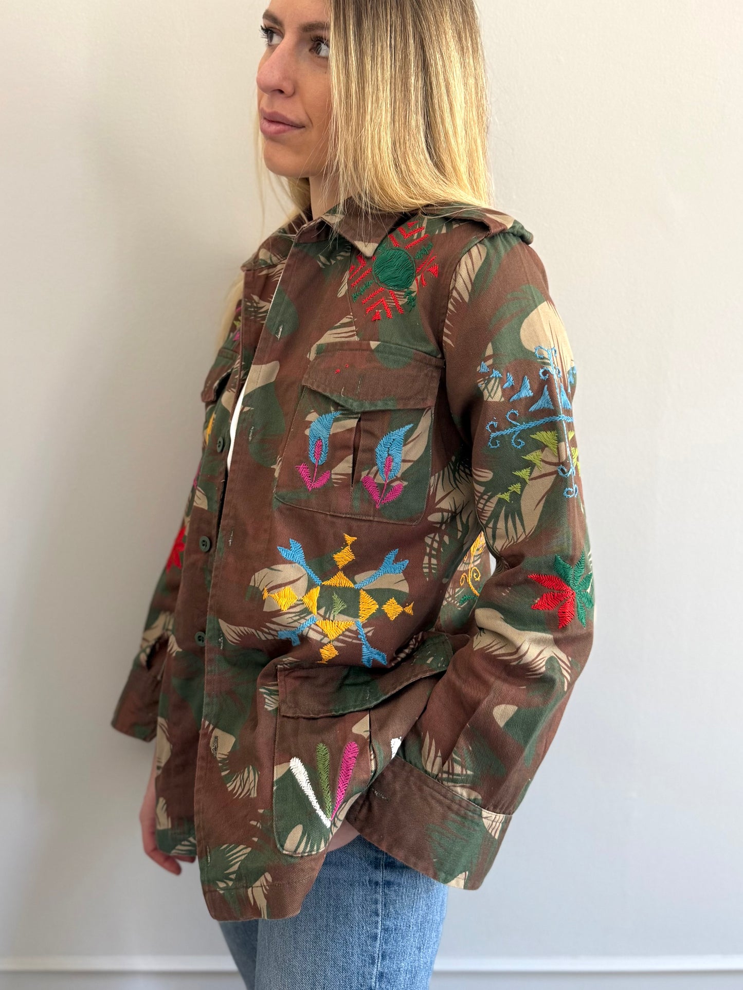 Vintage Army Jacket hand embroidered - Hindi