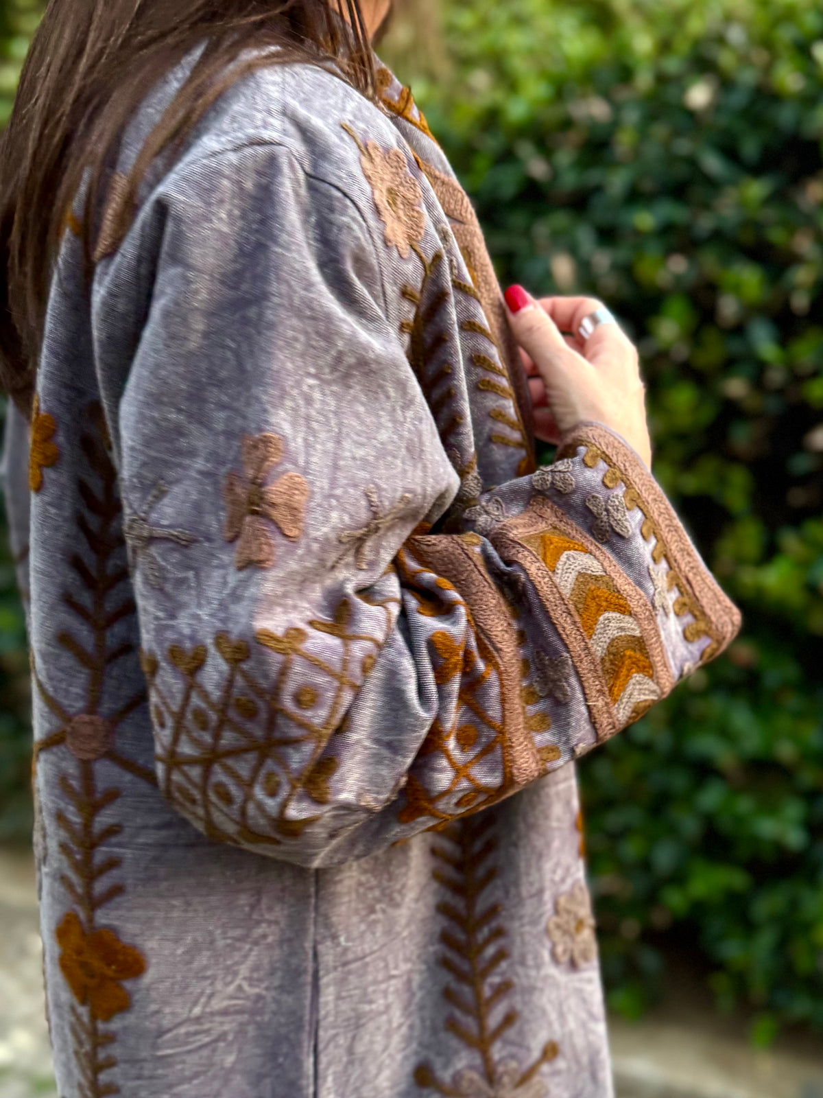 Embroidered Stone Washed Coat - One Size