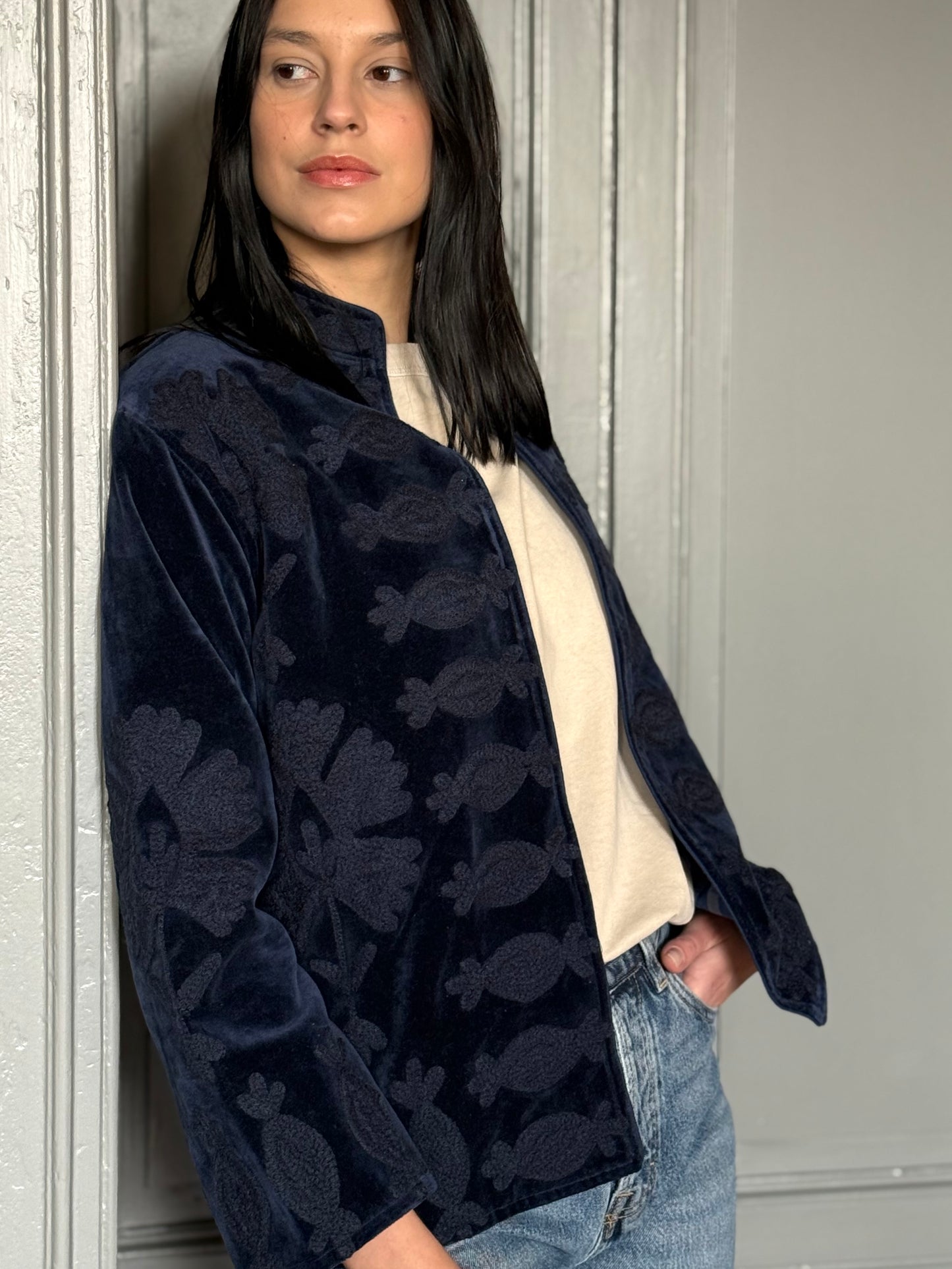 Flower Velvet Jacket - Blue
