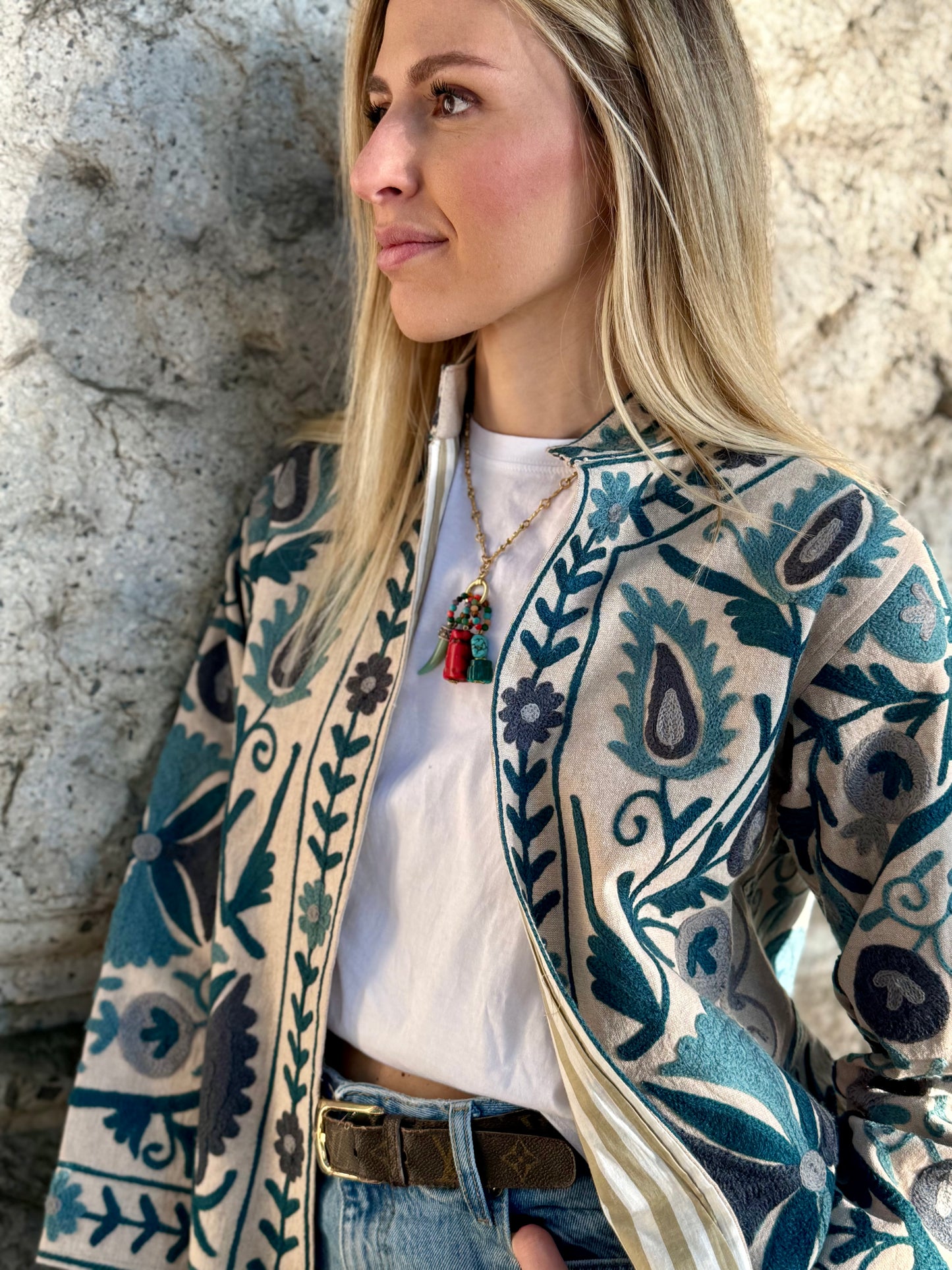 Cotton Linen Suzani Jacket Embroidered