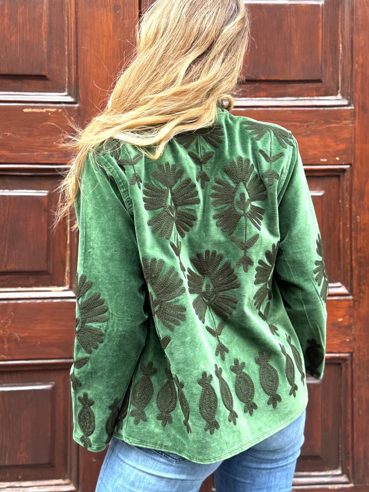 Flower Velvet Jacket - Green Medium