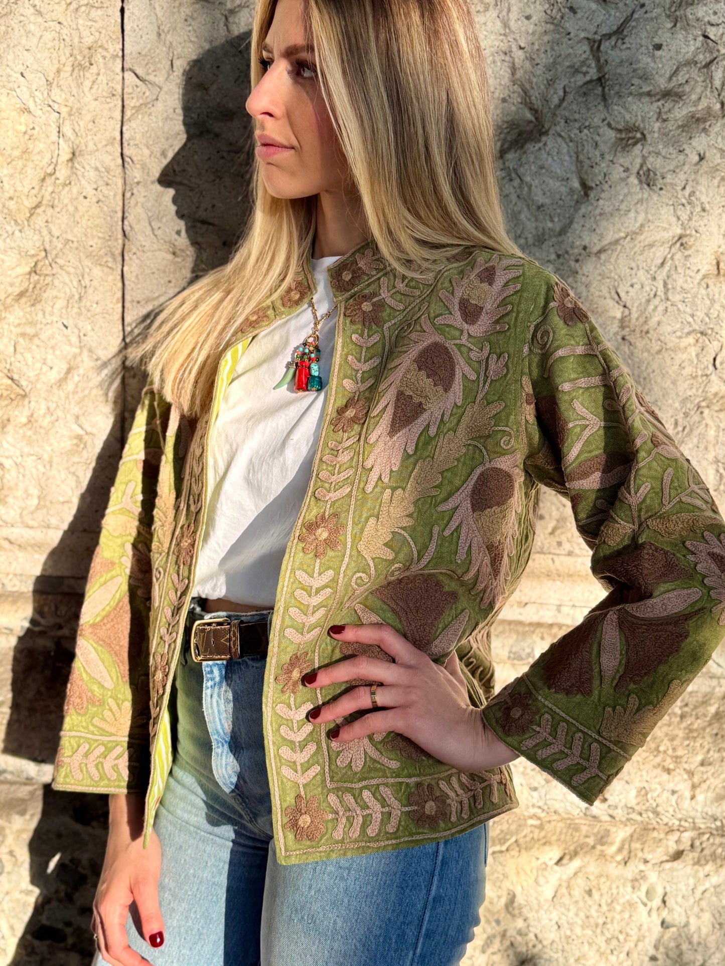 Cotton Stone Washed Suzani Jacket Embroidered