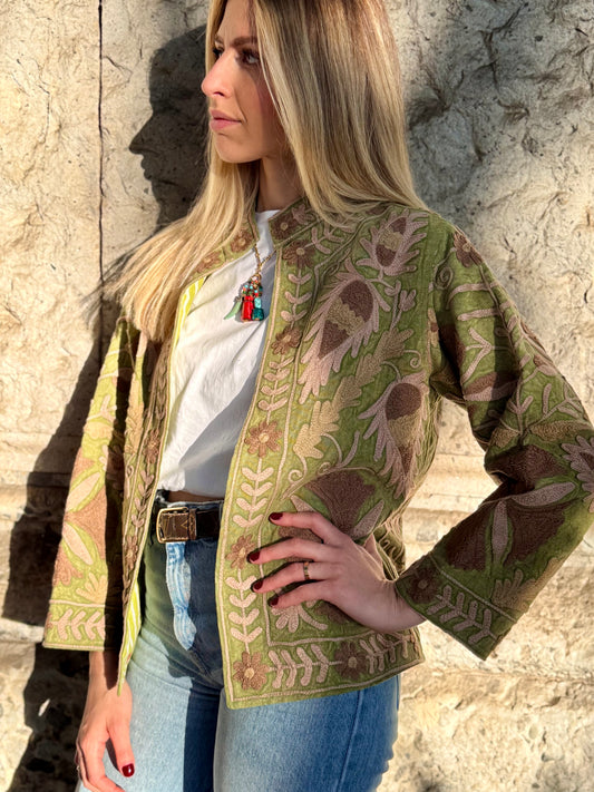 Cotton Stone Washed Suzani Jacket Embroidered