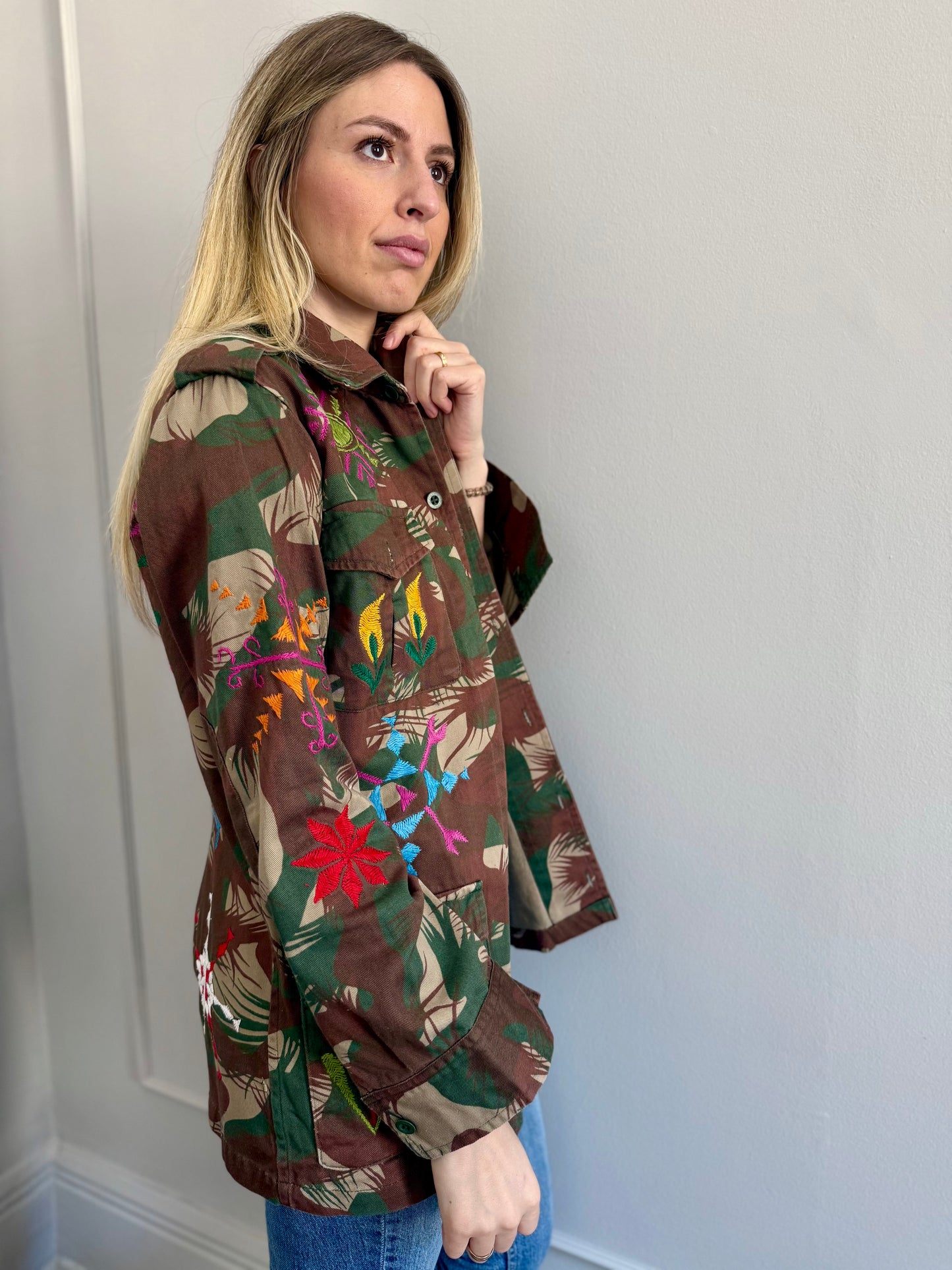 Vintage Army Jacket hand embroidered - Hindi