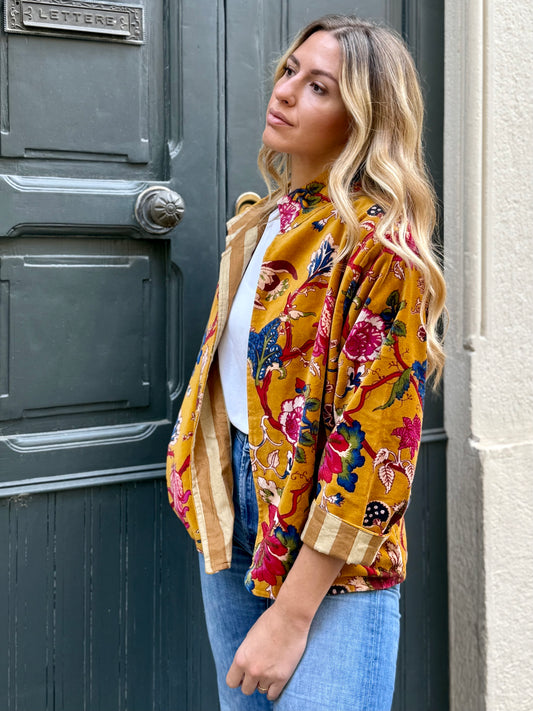 Velvet Kimono Jacket - Mustard One Size