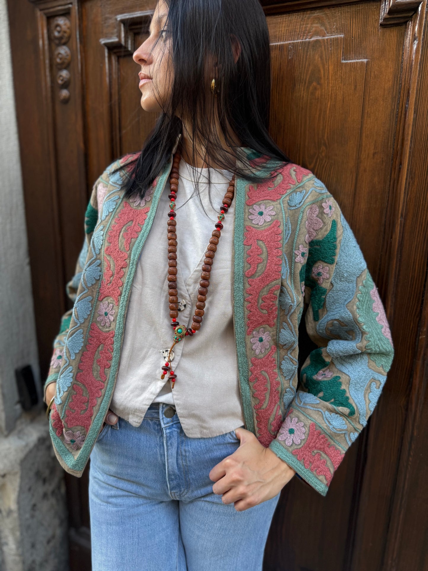 Cotton Stone Washed Suzani Jacket Embroidered