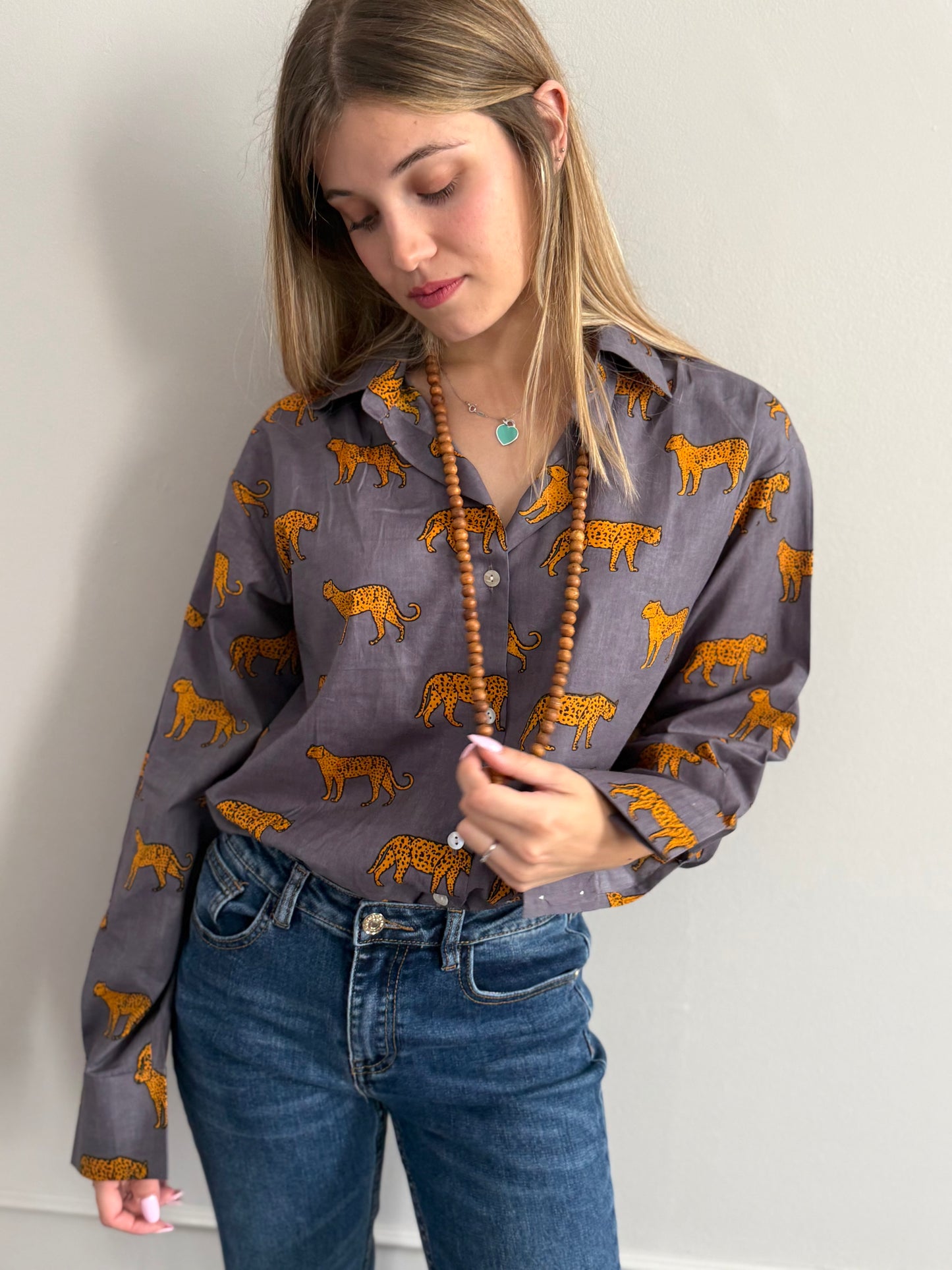 Cotton Shirt - Leopard Grey