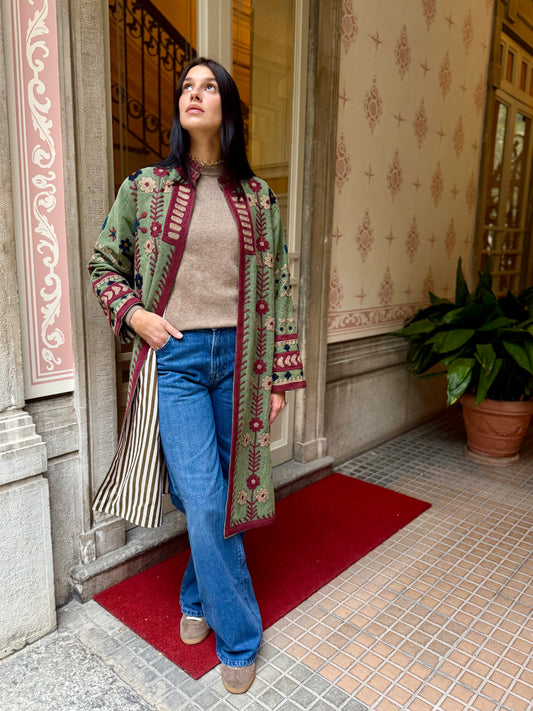 Embroidered Stone Washed Coat - One Size