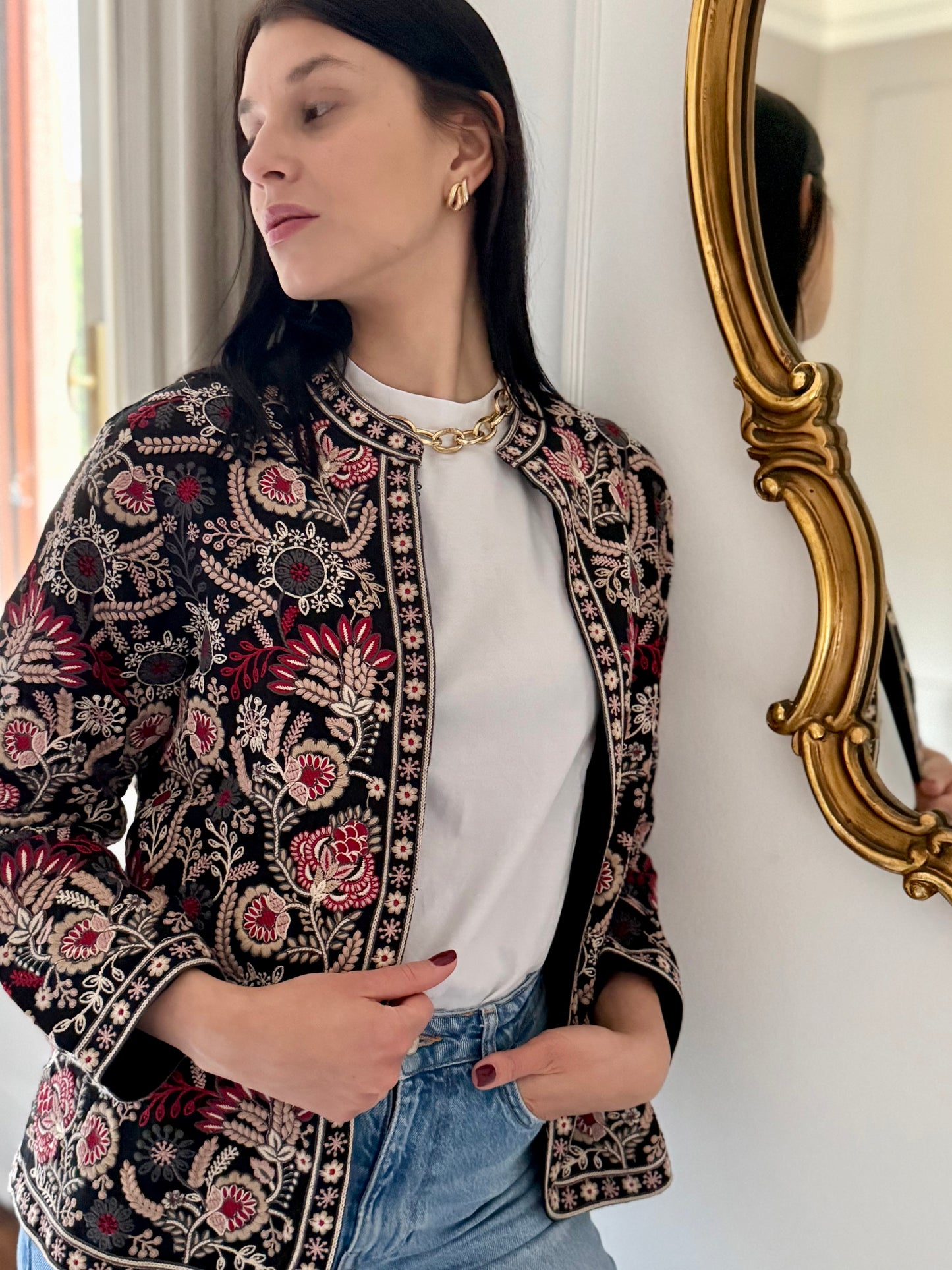Leila Jacket Embroidered -  Black Pink