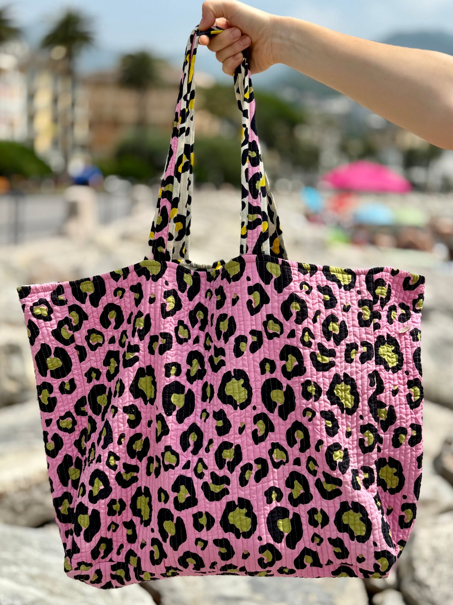 Quilted organic cotton Tote Bag - Leopard