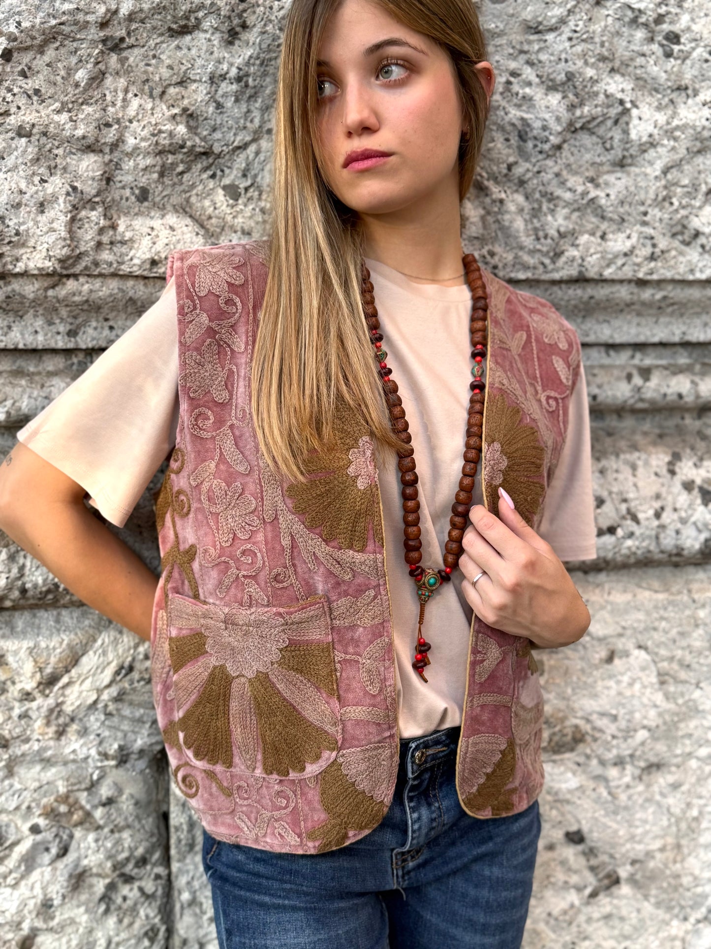 Velvet Boho Embroidered Vest Gilet