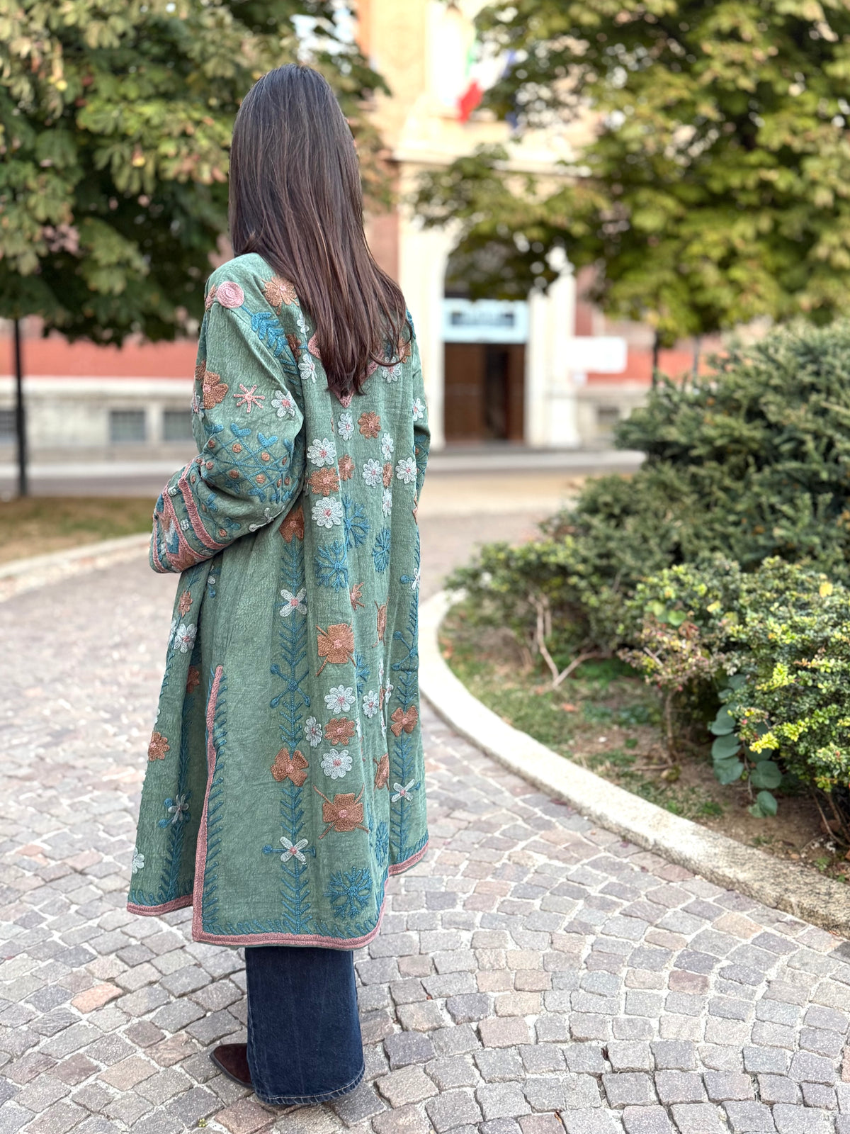 Embroidered Stone Washed Coat - One Size